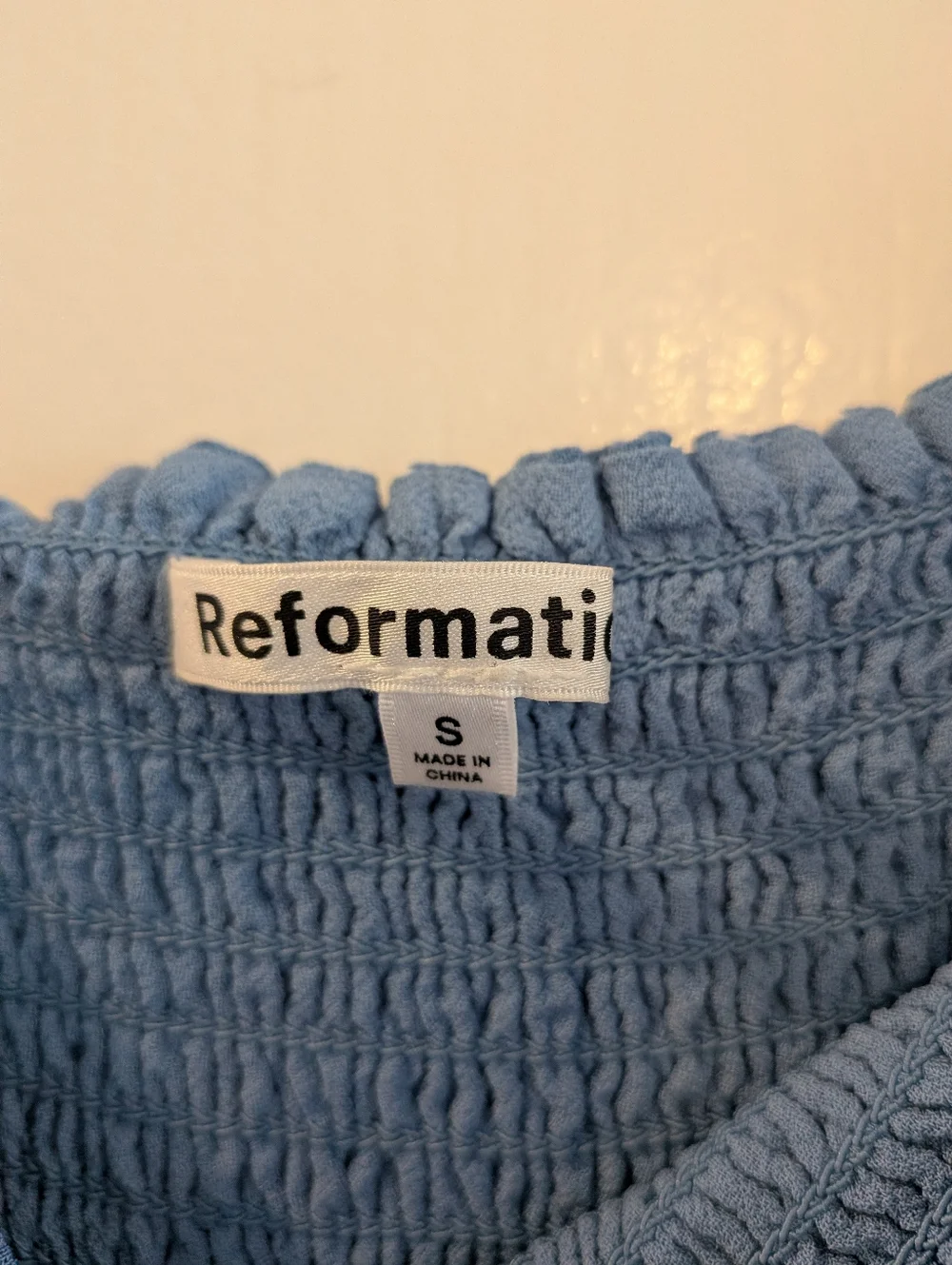 Reformation Pinto Floral Smocked Crepe Top Lassen Blue Shirt Size S Cottagecore
